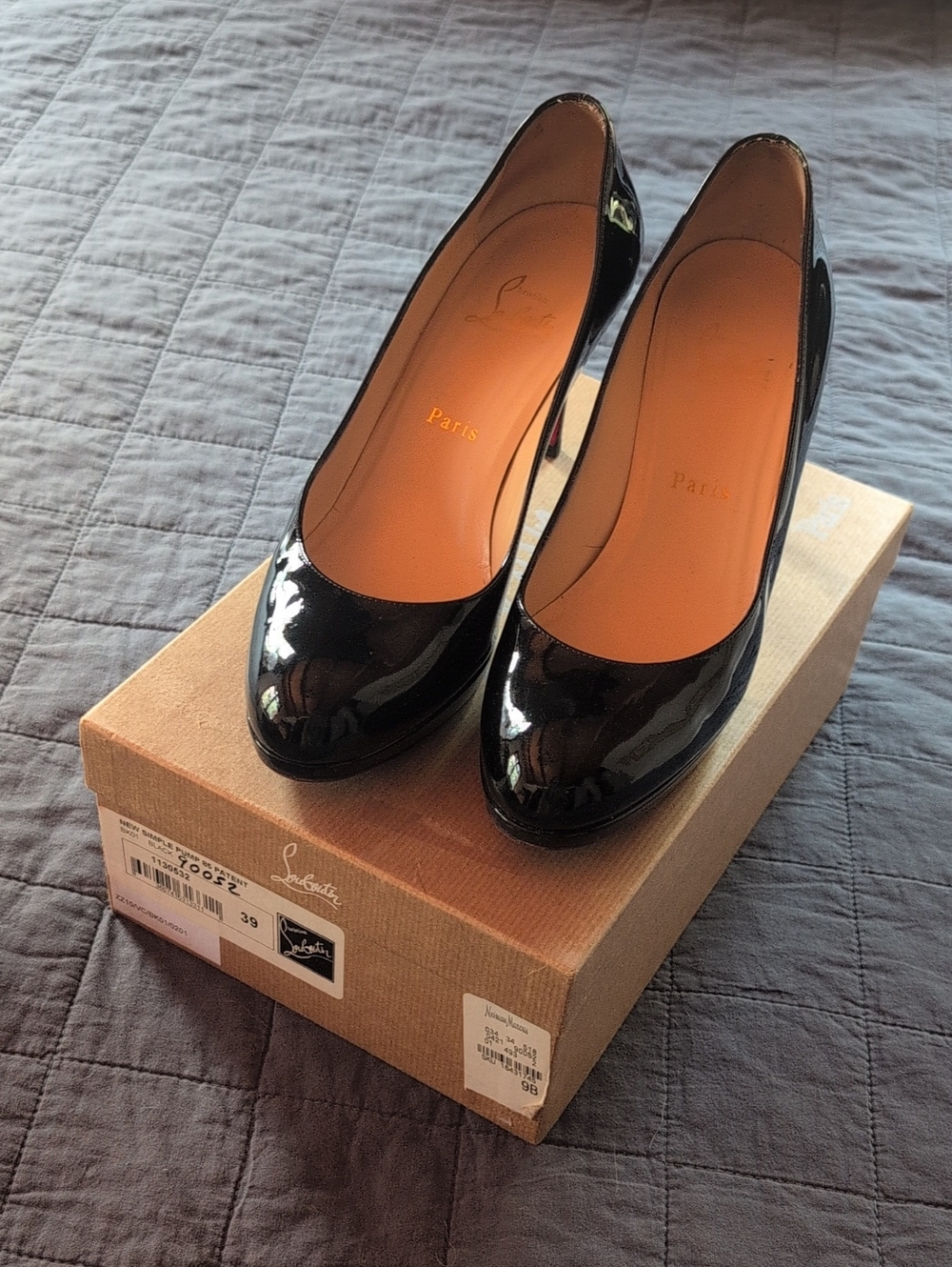 Christian Louboutin Black Patent Leather Round-Toe Pumps